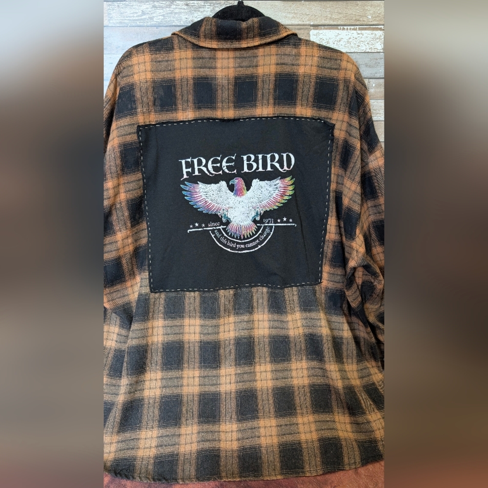 Free Bird Lynyrd Skynyrd Graphic Upcycled Flannel Shirt - Picture 2 of 15